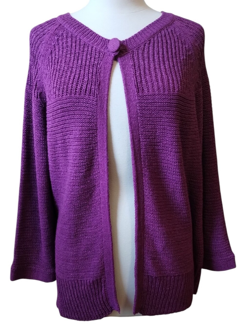 August Silk Cardigan One Button Purple 1X Women's Plus Size